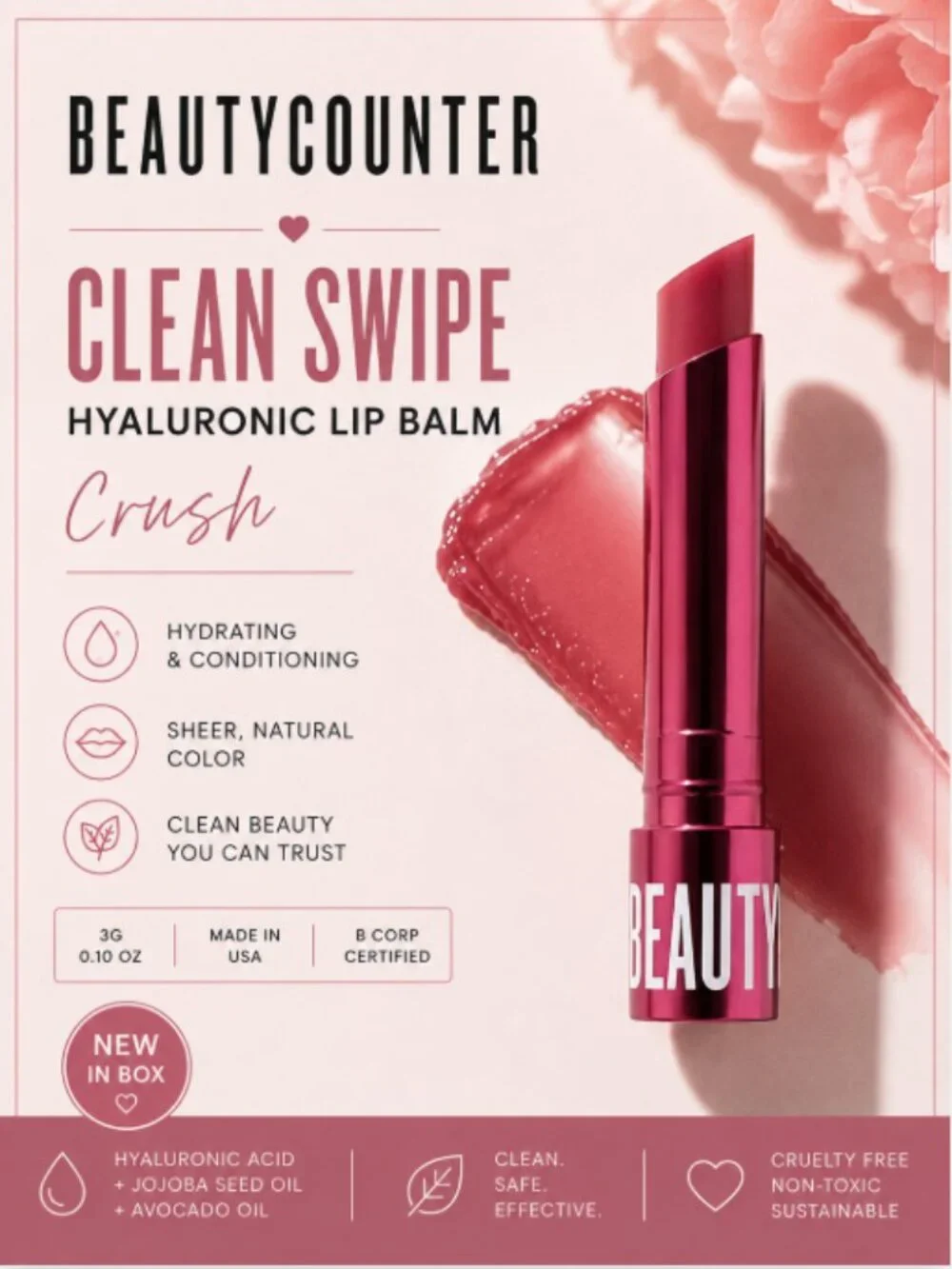 Beautycounter Clean Swipe Hyaluronic Lip Balm Crush NIB Discontinued